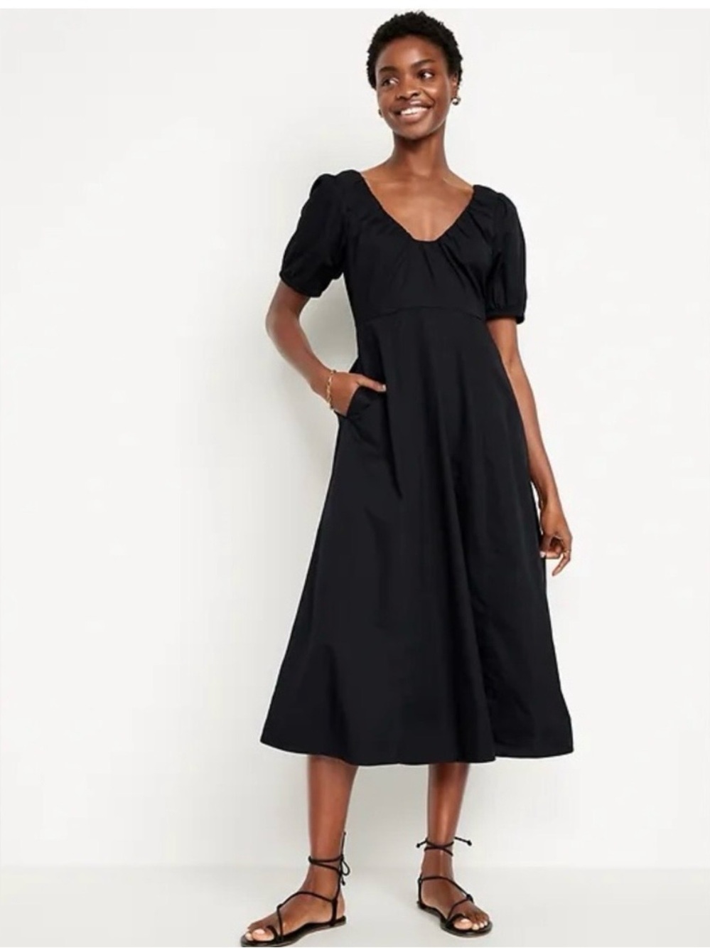 Old Navy Black Puff-Sleeve Midi Dress